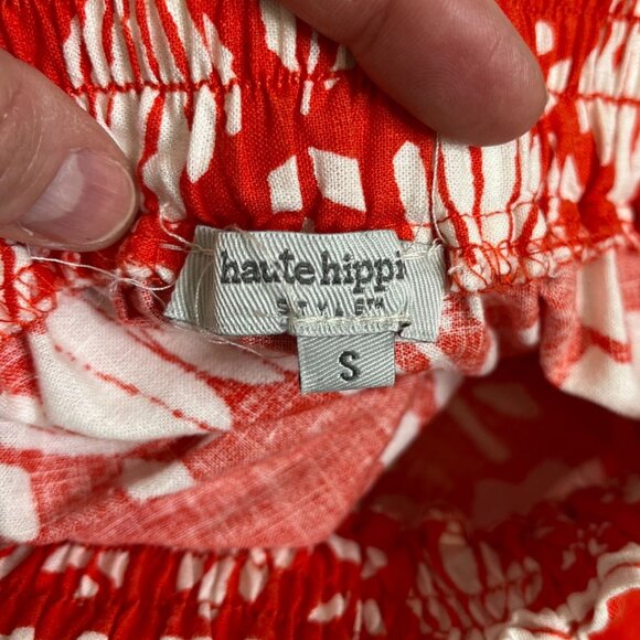 Haute Hippie Red Orange & White Floral Tired Linen Blend Midi Skirt Size Small - Picture 6 of 10